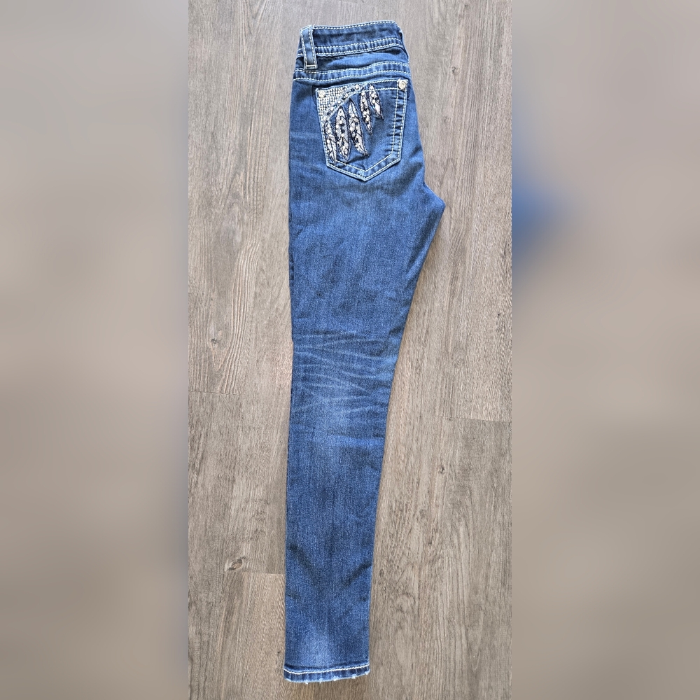 Miss Me Skinny Jeans Size 27 Feather Embellished Stretch Denim - Picture 5 of 13